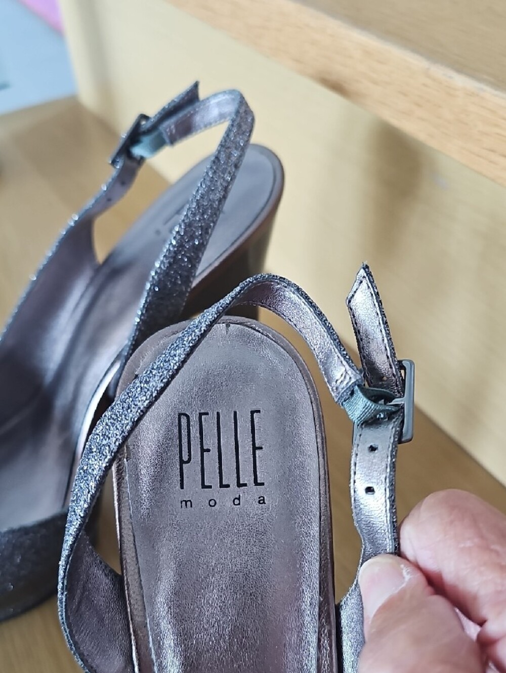 Pelle Moda Sparkling Silver Peep-Toe Slingback Heels - Picture 7 of 9